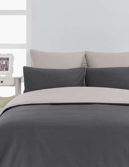 Housse de couette bicolore en percale de coton Easy Care DOZMARY