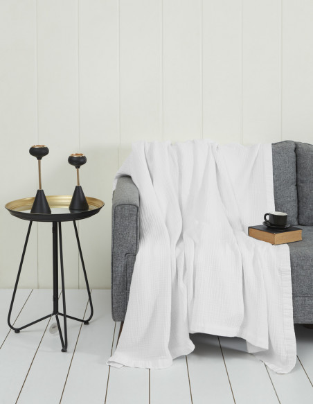 Plaid bordé uni gaze de coton LOFT