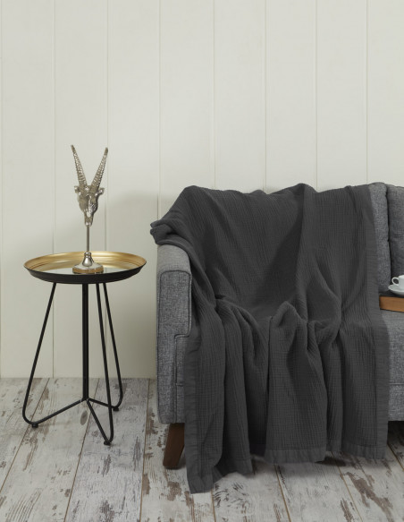 Plaid bordé uni gaze de coton LOFT