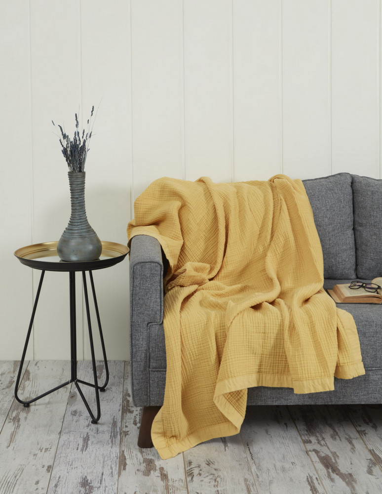 Plaid bordé uni gaze de coton LOFT