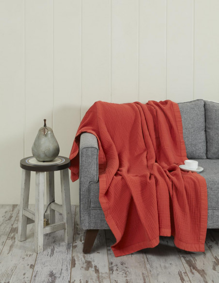 Plaid bordé uni gaze de coton LOFT