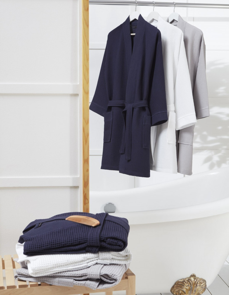 Peignoir court nid d'abeille col piqué de coton 210gr/m² SPA, Peign...