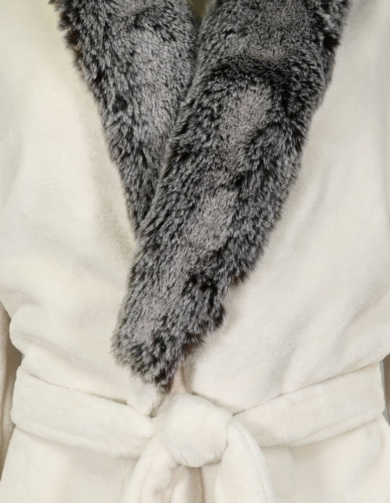 Peignoir col châle fausse fourrure DUCHESSE