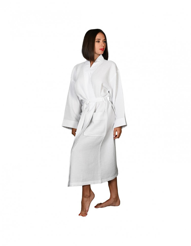 Peignoir long nid d'abeille col piqué de coton 210gr/m² SPA, Peigno...