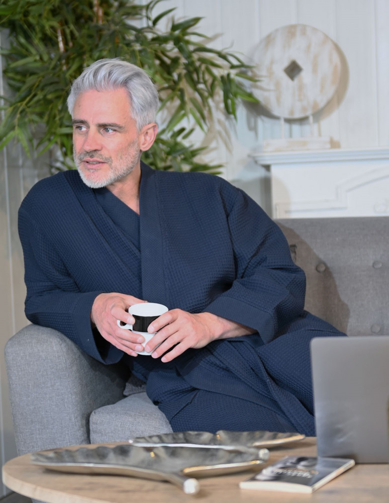 Peignoir long nid d'abeille col piqué de coton 210gr/m² SPA, Peigno...