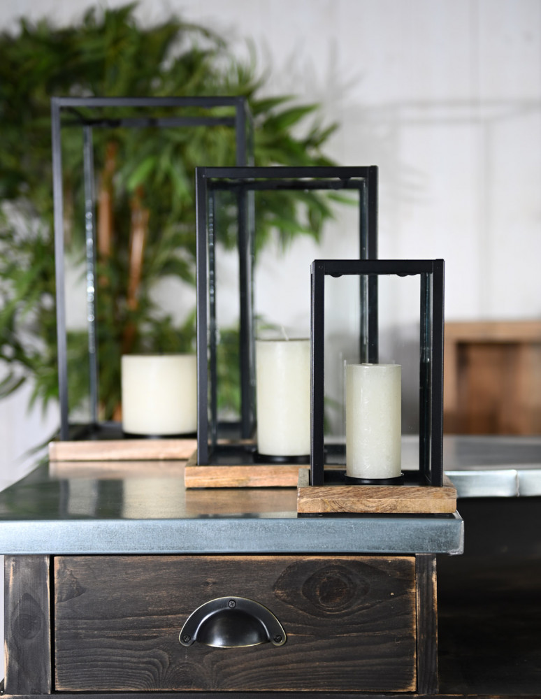 Photophore métal socle en bois...