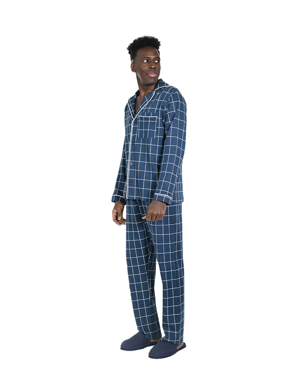 Pyjama Homme 2 Pièces En Coton à Carreaux - Cardigan à Manches Longues Et Pantalon - Pour La Maison, Confort Hiver