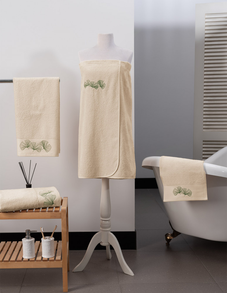 Drap de douche 70x140cm brodé NOA GINKGO