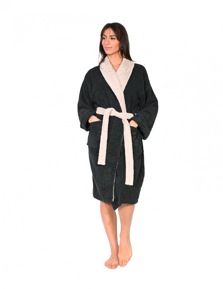 Peignoir col chale bicolore 450gr/m²...