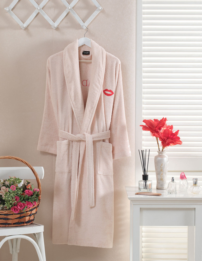 Peignoir col châle brodé 100% Coton...