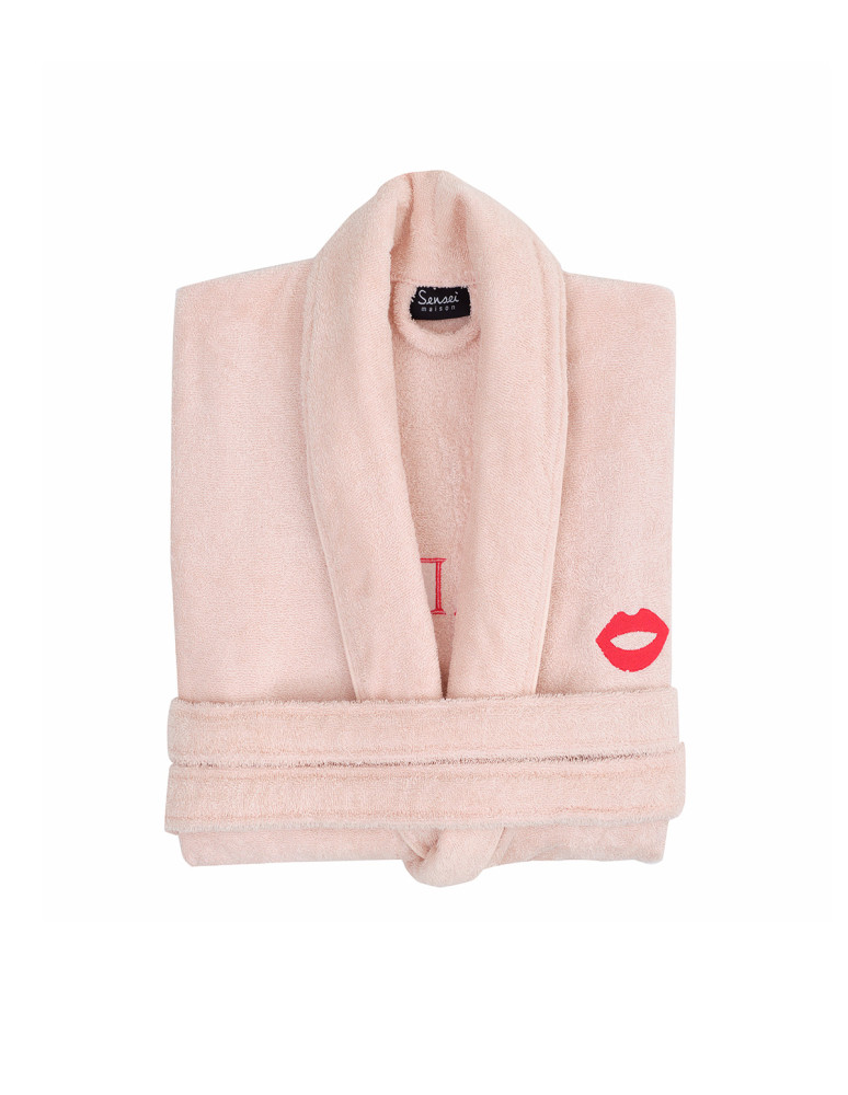 Peignoir col châle brodé 100% Coton...