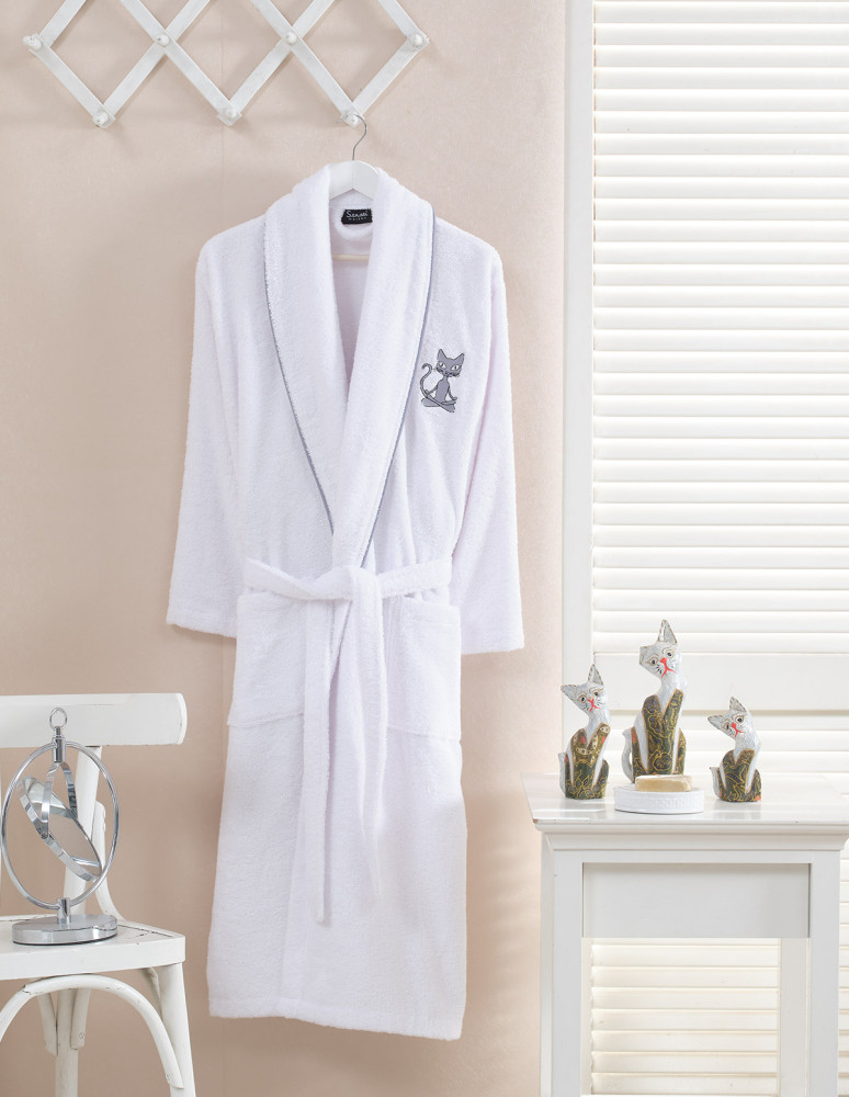 Peignoir col châle brodé 100% Coton...