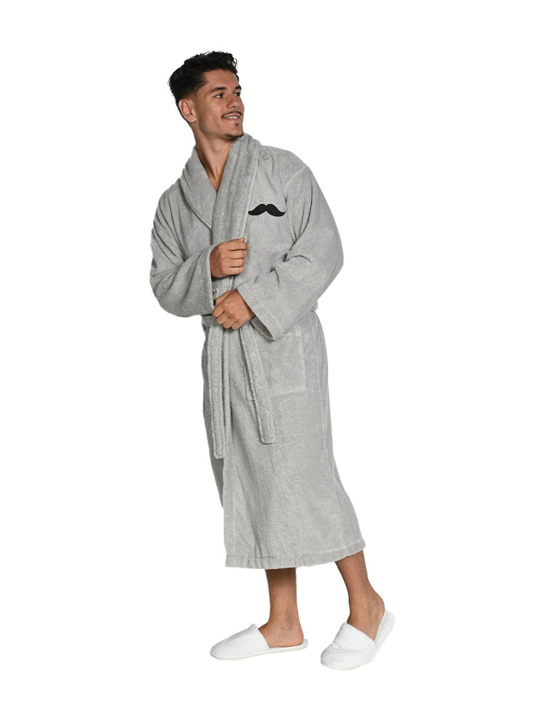 Peignoir col châle brodé 100% Coton...