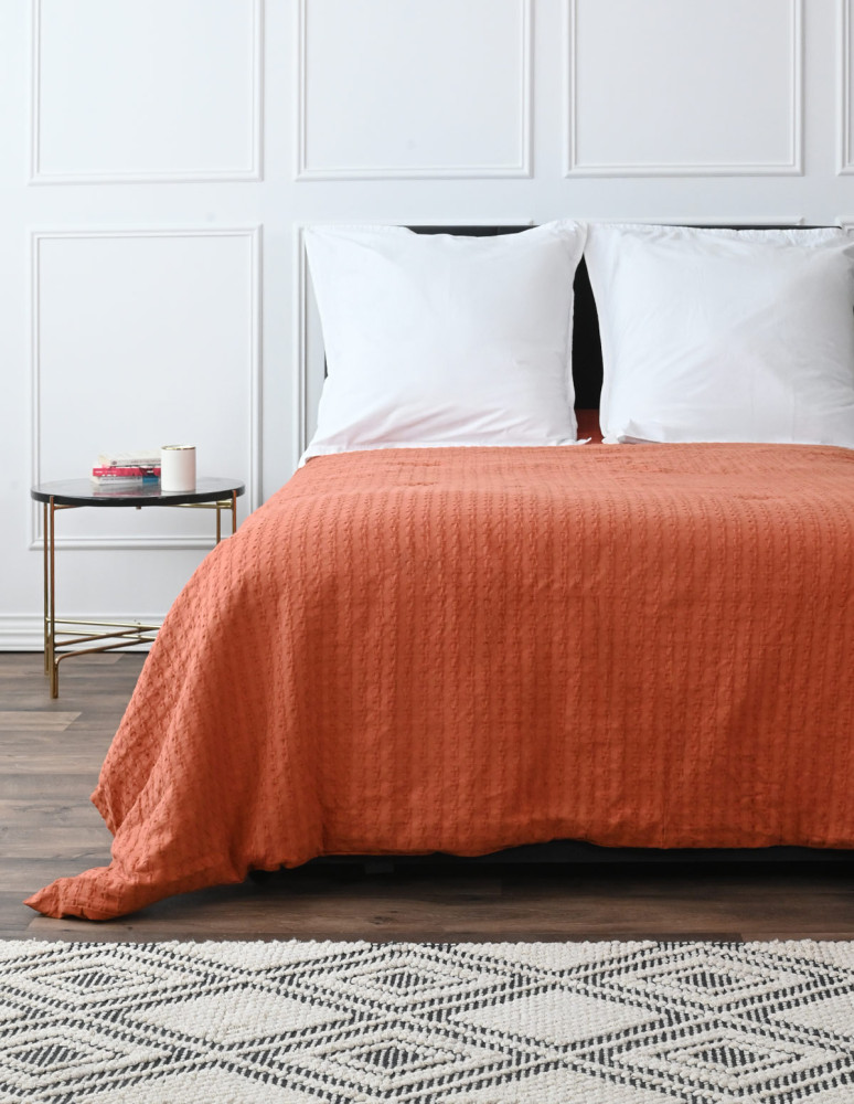 Couvre lit nid d'abeille lavé WAFFLE...