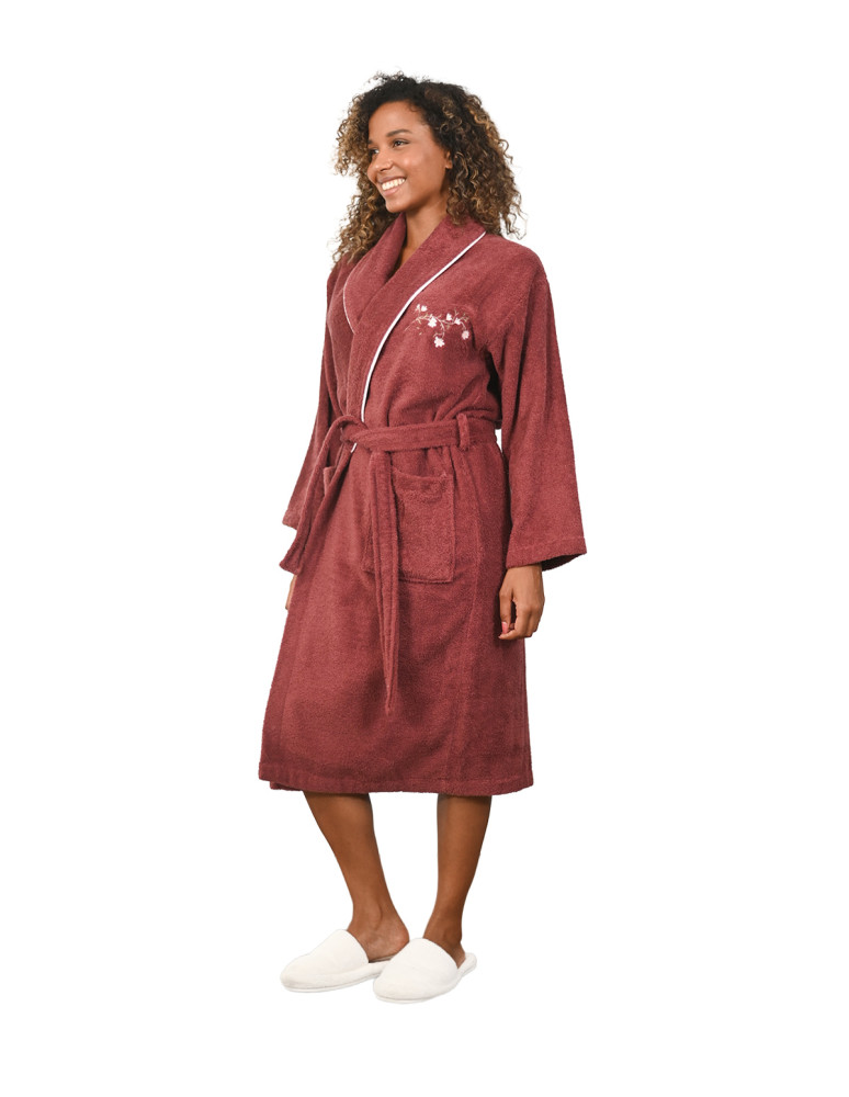Peignoir col châle 420 gr/m² brodé ELISE