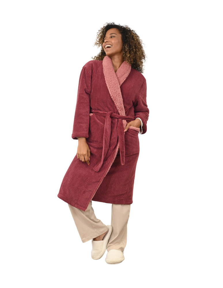 Peignoir polaire cotelé doublé sherpa...