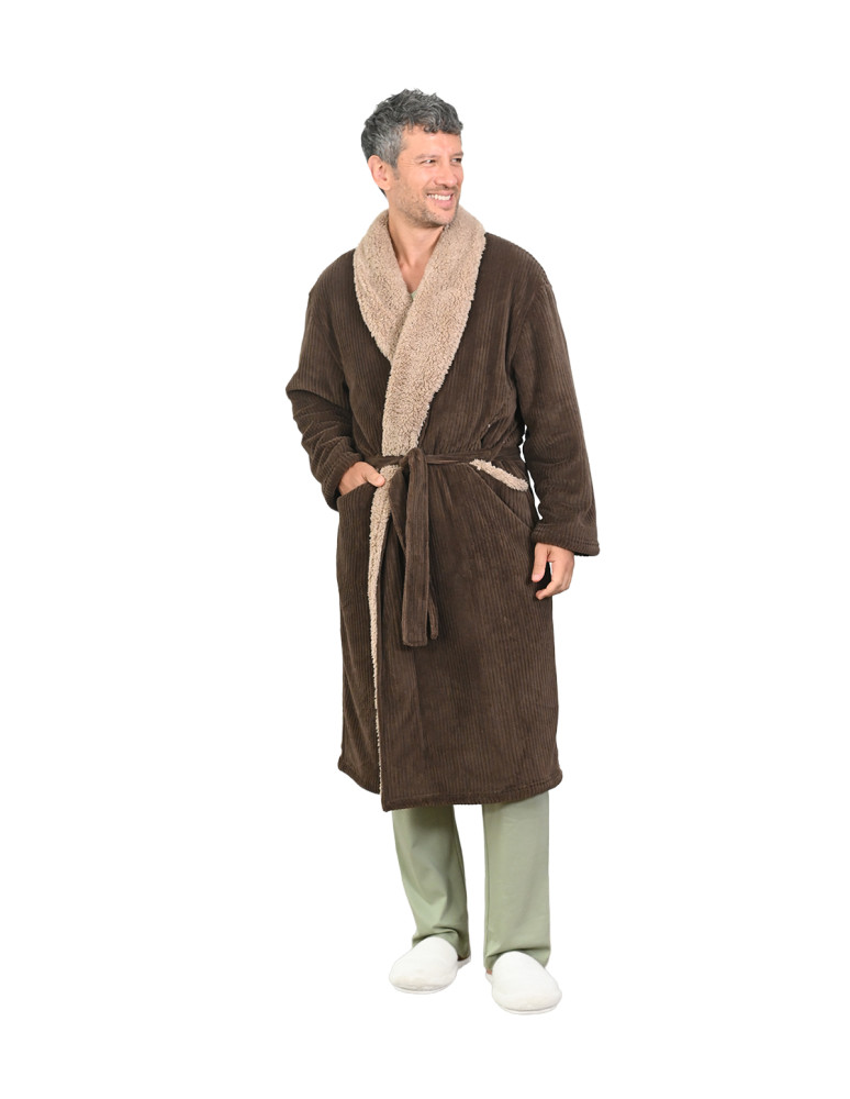 Peignoir polaire cotelé doublé sherpa...