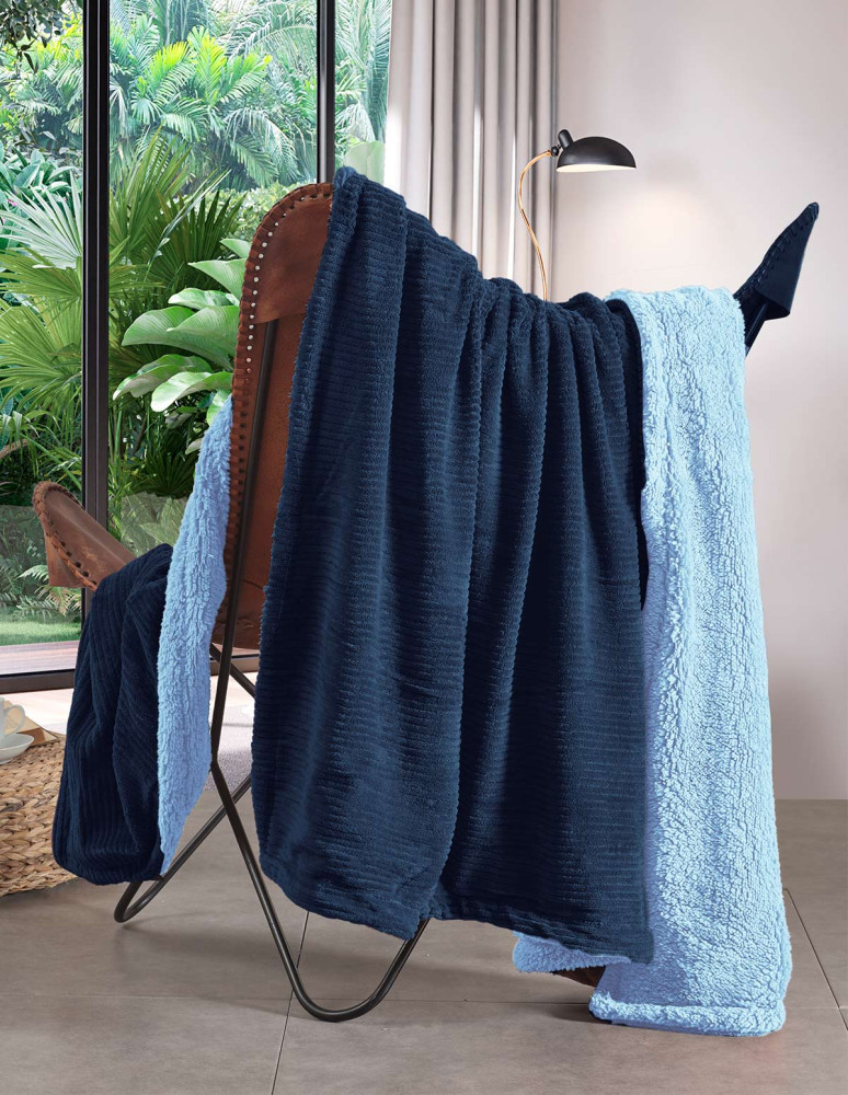 Plaid polaire cotelé doublé sherpa...