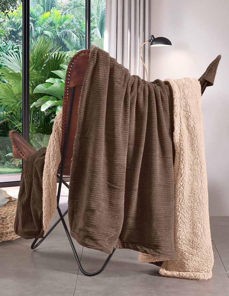 Plaid polaire cotelé doublé sherpa...