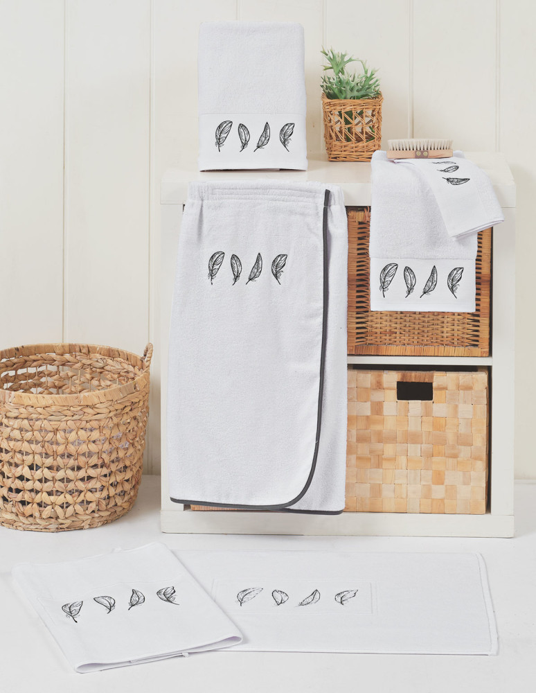 Drap de douche 70x140cm brodé PLUMES